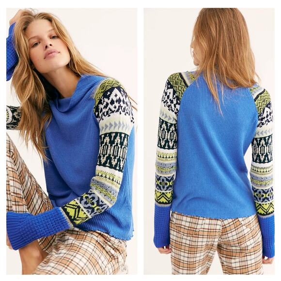 Free People Prism Swit Top in Blue Combo Small - Picture 1 of 7